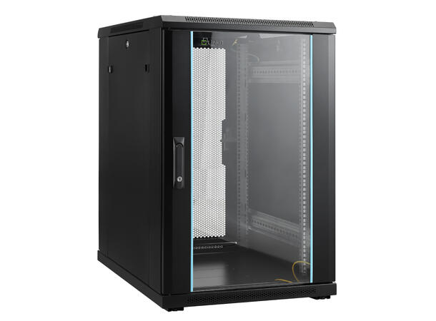 LinkIT Nettverksskap 18U svart B600xD800xH916, glass - perforert 
