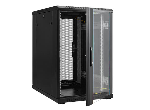 LinkIT Nettverksskap 18U svart B600xD800xH916, glass - perforert 