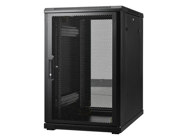 LinkIT Nettverksskap 18U svart B600xD800xH916, glass - perforert 