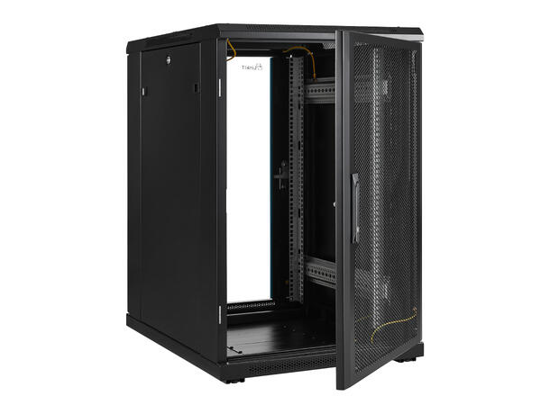 LinkIT Nettverksskap 18U svart B600xD800xH916, glass - perforert 