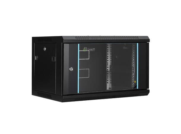 LinkIT Veggskap 6U svart B600xD450xH368 , glass 