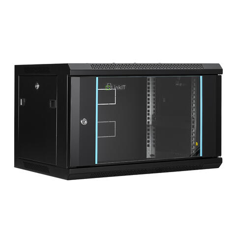 LinkIT Veggskap 6U svart B600xD450xH368 , glass