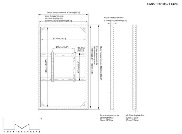 Multibrackets Pro Series - Enclosure 65¨ Wall Slim Medium Black 