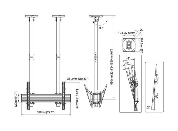 Multibrackets Pro takfeste MBC1UX2S Svart, 600x400, 140Kg, 40-75" x2 