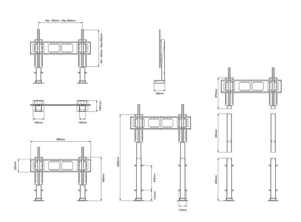 Multibrackets TV heis Duo X-Large Svart | 100 kg | VESA 900x600 | 55"-100" 