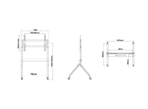 Multibrackets Tralle motor Collaboration Svart, 900x600, 90Kg, 55"-86" 
