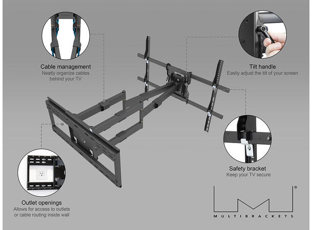 Multibrackets Veggfeste long reach SD Svart, VESA 800x600,125kg, 98cm, 65-110" 