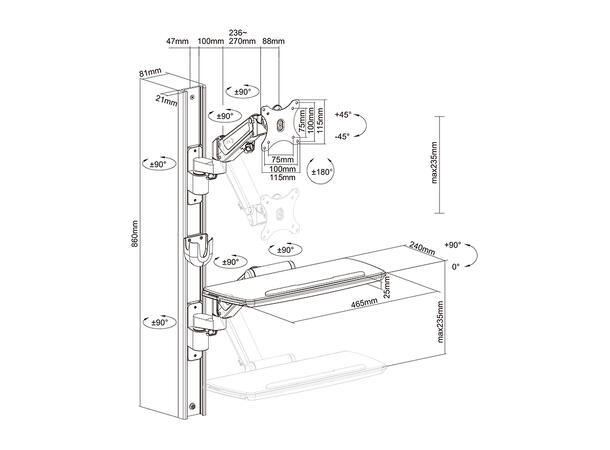 Multibrackets Workstation Wall Basic Hvit, 100x100, 10 Kg, 15"-27" 