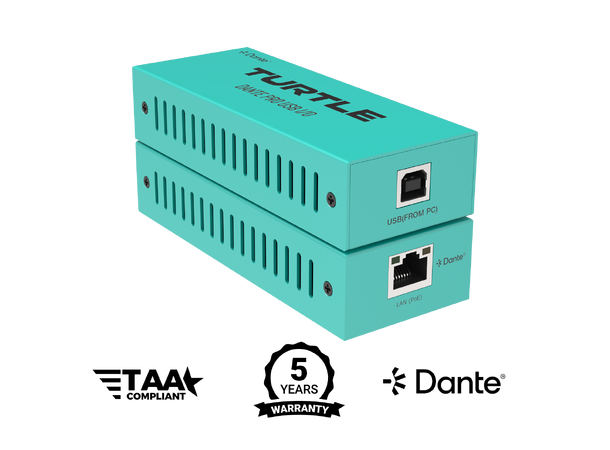 Turtle AV Dante Pro Dual Channel USB I/O Adapter 