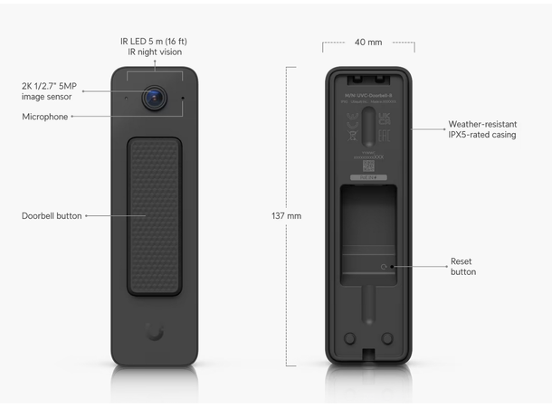Ubiquiti UniFi Doorbell Lite Black 5MP PoE IPX5 8W 