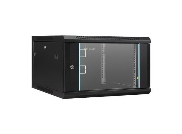 LinkIT Veggskap 19' 6U svart B600xD600xH368 , glass 