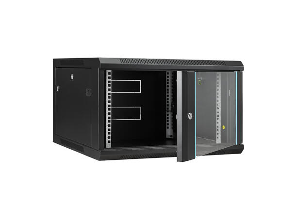 LinkIT Veggskap 19' 6U svart B600xD600xH368 , glass 