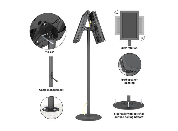 Multibrackets Gulvstativ dobbel Svart, 100x100, 10Kg, 7-30" 