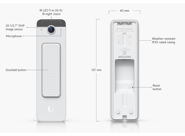 Ubiquiti UniFi Doorbell Lite White 5MP PoE IPX5 8W 
