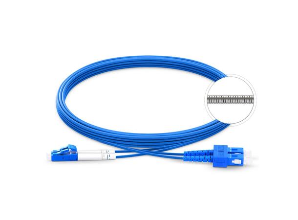 LinkIT Fiberpatch armert OS2 LC/SC 100 m Flettet stålkappe 9/125 duplex LSZH blå